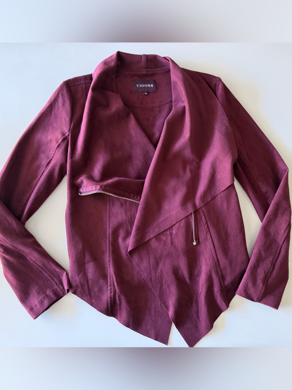 Vigoss Draped Zip-Pocket Jacket - Burgundy size M